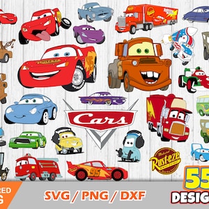 Paquete de imágenes prediseñadas de Cars, archivos de corte SVG de Cars para Cricut/Silueta, imágenes prediseñadas SVG de Rayo McQueen, PNG, DXF, descarga instantánea