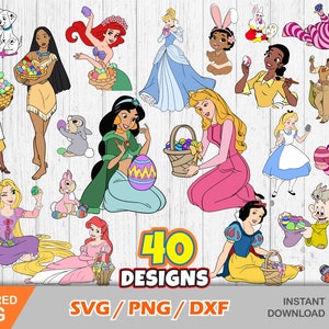 Princess Easter Clipart Bundle, Easter svg cut files for Cricut / Silhouette, Princesses svg, Princesses easter clip art, png, dxf