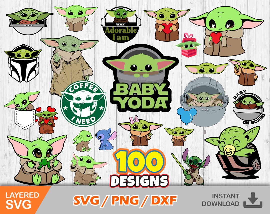 Baby Yoda 100 Cliparts Bundle, Baby Yoda Svg Cut Files for Cricut