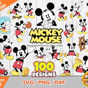 Classic Mickey Mouse 100 cliparts bundle, Mickey svg cut files for Cricut / Silhouette, Mickey png, dxf, instant download
