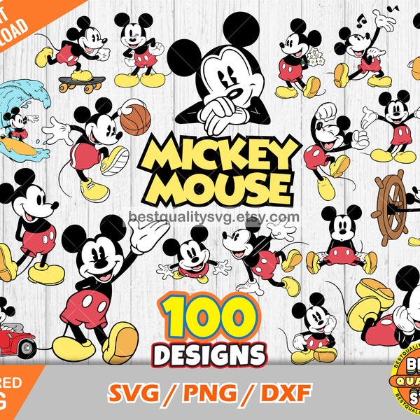 Classic Mickey Mouse 100 cliparts bundle, Mickey svg cut files for Cricut / Silhouette, Mickey png, dxf, instant download