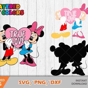 Imágenes prediseñadas de Mickey y Mini Mouse para San Valentín, archivos de corte SVG para San Valentín para Cricut/Silueta, PNG, DXF, descarga instantánea