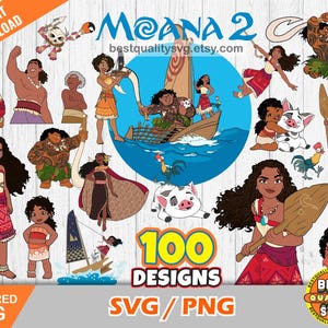 Bundle de cliparts Moana 2, Moana 2 svg couper des fichiers pour Cricut / Silhouette, Moana 2 png, dxf, téléchargement immédiat