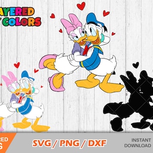 Donald et Daisy Valentin clipart, svg de la Saint-Valentin coupés pour Cricut / Silhouette, Donald Duck svg, png, dxf, clipart numérique