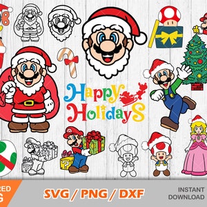 Mario Christmas clipart bundle, Christmas svg cut files for Cricut / Silhouette, Mario svg, png, dxf, instant download