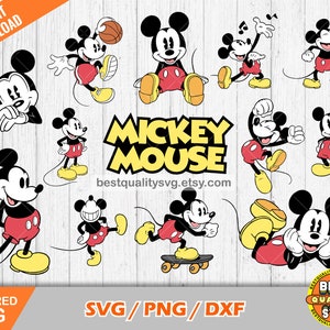 Klassische Micky Maus Clipart-Set, Micky Schneidedateien für Cricut / Silhouette, Micky Png, Dxf, sofort-Download