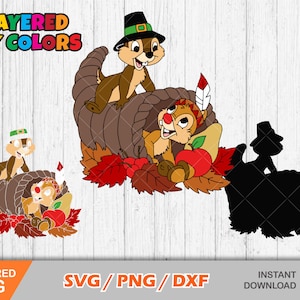 Clip art del Ringraziamento di Cip e Ciop, file di taglio SVG del Ringraziamento di Cip e Ciop per Cricut / Silhouette, png, dxf, download immediato