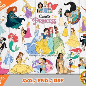 Klassische Prinzessinnen Clipart Bundle, Prinzessin SVG-Schnittdateien für Cricut / Silhouette, Märchenprinzessin Png, Dxf, sofort-Download