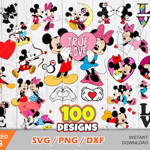 Mickey en Minnie Valentijnsdag 100 cliparts set, Valentijnsdag SVG-bestanden knippen voor Cricut / Silhouette, Mickey svg, png, dxf