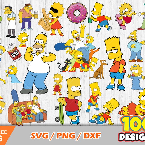 Simpsons Clip Art bundle, Simpsons svg fichiers de coupe pour Cricut / Silhouette, png, dxf, Simpsons png, téléchargement instantané