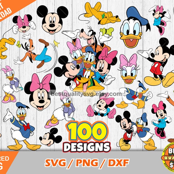 Mickey and friends 100 cliparts bundle, Mickey svg cut files for Cricut / Silhouette, Donald Duck svg, Mickey png, dxf