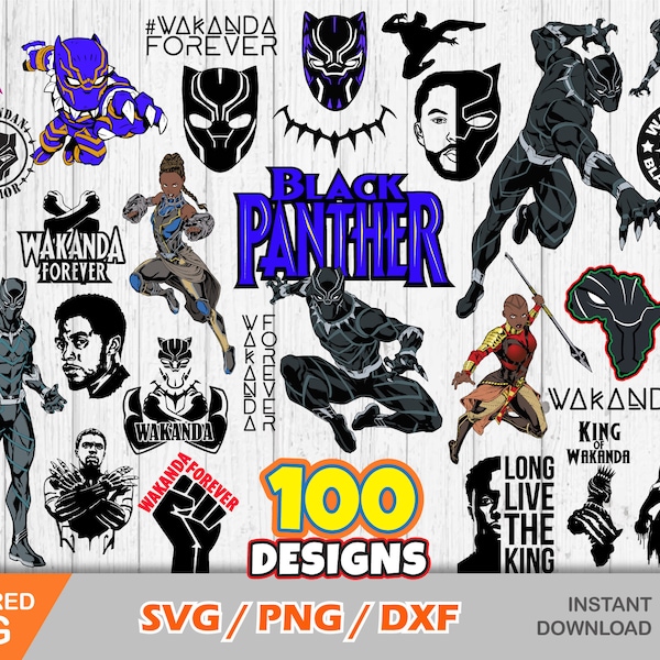 Black Panther 100 cliparts bundle, Black Panther svg cut files for Cricut / Silhouette, Black Panther png, Wakanda Forever svg, png, dxf