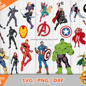 Ensemble de clipart Avengers, Avengers svg coupe des fichiers pour Cricut/Silhouette, super-héros Avengers png, dxf, téléchargement immédiat
