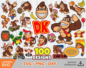 Donkey Kong clipart bundle, Donkey Kong svg coupe des fichiers pour Cricut / Silhouette, Donkey Kong png, Mario svg, png, dxf