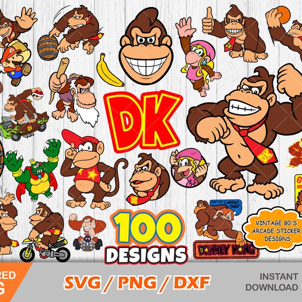 Donkey Kong Clipart Bundle, Donkey Kong svg geschnitten Dateien für Cricut / Silhouette, Donkey Kong png, Mario svg, png, dxf