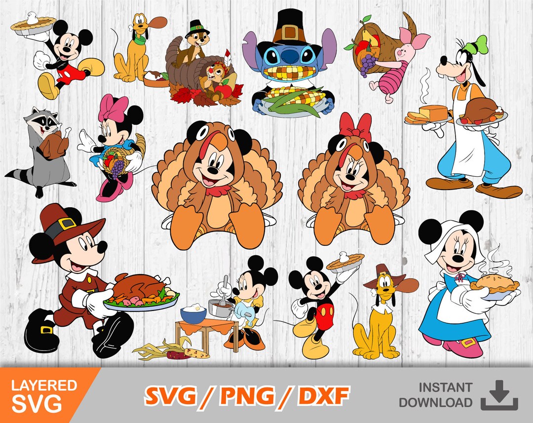 Mickey Thanksgiving Clip Art Bundle, Mickey Thanksgiving SVG Cut Files ...