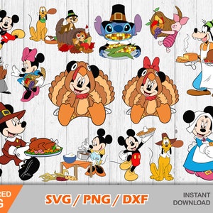 Pacote de clip art do Mickey Thanksgiving, arquivos de corte SVG do Mickey Thanksgiving para Cricut / Silhouette, PNG, DXF, download instantâneo