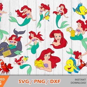 Bundle de cliparts de la petite sirène, fichiers svg de la petite sirène pour Cricut/Silhouette, png, dxf, téléchargement immédiat