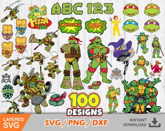 Ninja Turtles 100 Clip Arts bundle + alphabet, Ninja Turtles svg cut files for Cricut / Silhouette, Ninja Turtles Clipart, png, dxf