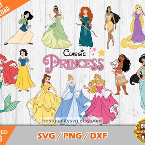Ensemble classique de cliparts princesses, princesse svg coupe des fichiers pour Cricut / Silhouette, princesse de conte de fées png, dxf, téléchargement immédiat