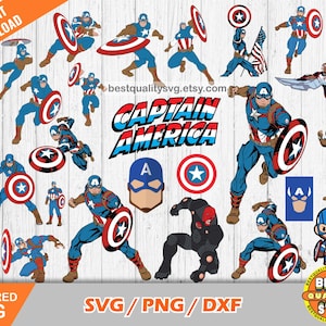Pacchetto clipart di Captain America, file di taglio svg di Captain America per Cricut/Silhouette, png del supereroe Captain America