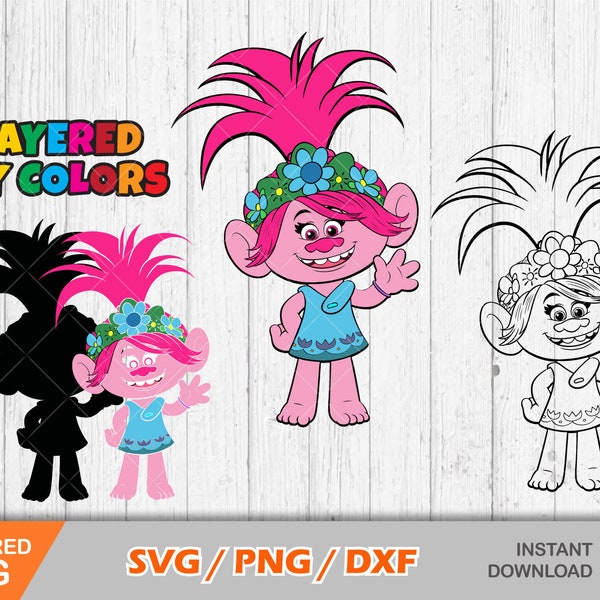 Trolls Poppy clipart, Poppy svg cut files for Cricut / Silhouette, png, dxf, Trolls svg, instant download