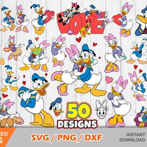 Donald en Daisy Valentijnsdag clipart bundel, Valentijnsdag svg-bestanden knippen voor Cricut / Silhouette, Donald Duck svg, png, dxf
