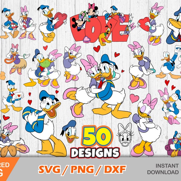 Donald and Daisy Valentine's Day clipart bundle, Valentines Day svg cut files for Cricut / Silhouette, Donald Duck svg, png, dxf