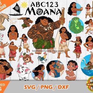 Moana clipart bundel + alfabet, Moana svg-bestanden knippen voor Cricut / Silhouette, Moana png, dxf, instant download