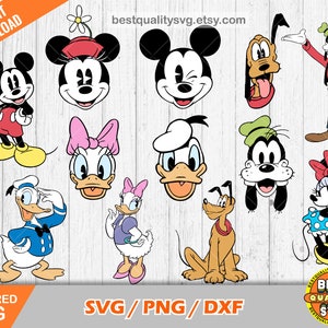Klasyczny zestaw clipartów Myszki Miki i przyjaciele, pliki do cięcia Myszki Miki svg dla Cricut / Silhouette, Kaczor Donald svg, Myszka Miki png, dxf