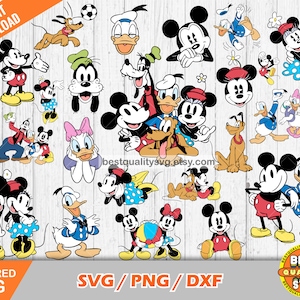 Klassische Mickey und Freunde Clipart Bundle, Mickey schneiden Dateien für Cricut / Silhouette, Donald Duck svg, Mickey png, dxf