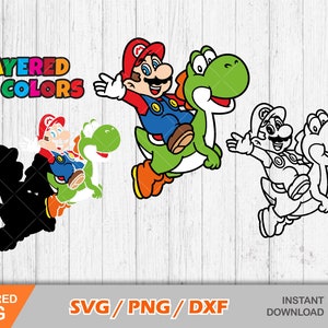 Mario clipart, Mario en Yoshi svg-bestanden knippen voor Cricut / Silhouette, png, dxf, Mario png