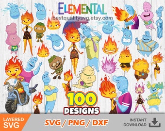 Elemental clipart set, Elemental svg cut files for Cricut / Silhouette, png, Elemental Ember and Wade svg, Elemental png, dxf