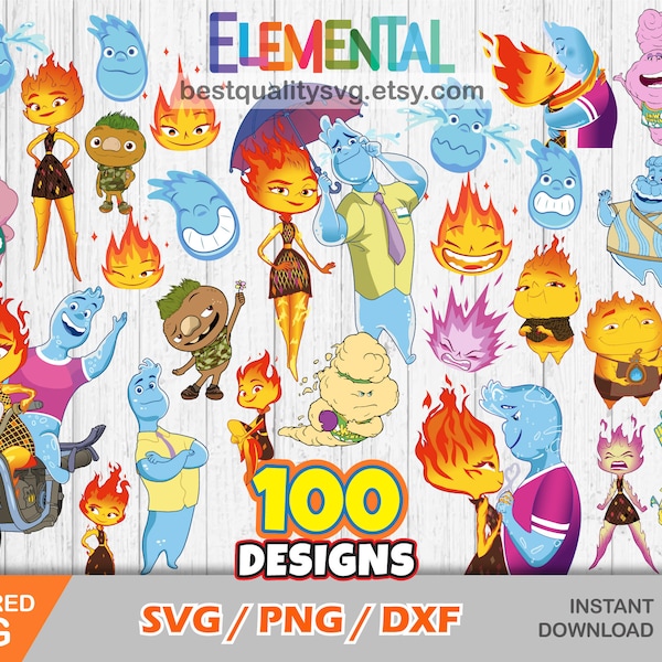 Elementales Clipart-Set, Elementales svg schneidet Dateien für Cricut / Silhouette, png, Elemental Ember und Wade svg, Elemental png, dxf