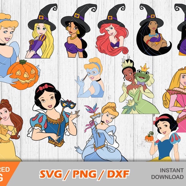 Princesses Halloween clipart bundle, Halloween svg cut files for Cricut / Silhouette, princess svg, Halloween png, png, dxf