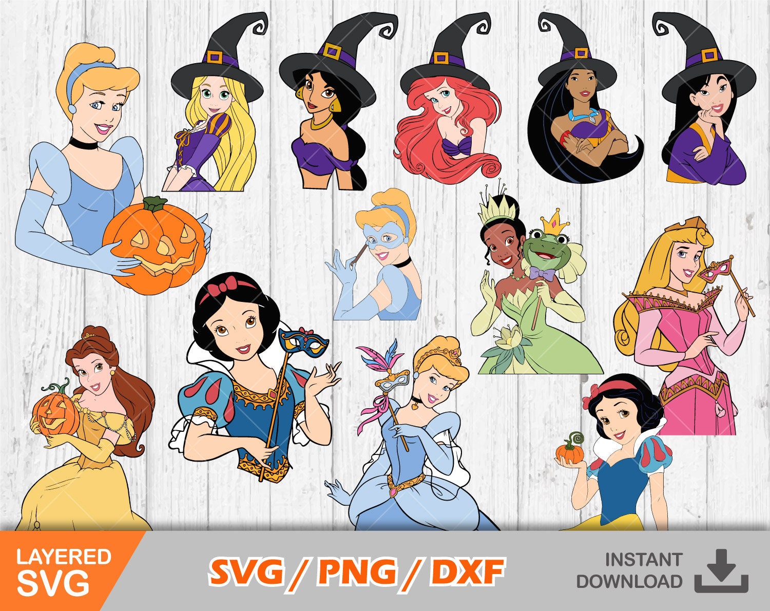Princesses Halloween clipart bundle, Halloween svg cut files for Cricut / Silhouette, princess svg, Halloween png, png, dxf
