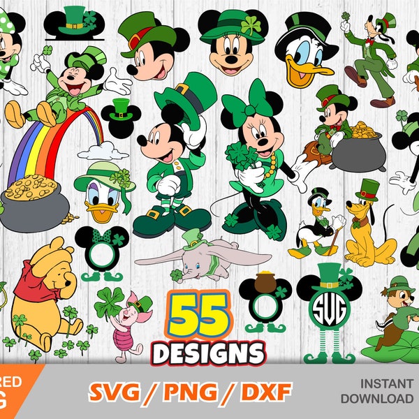 Mickey and Friends Saint Patricks Day 55 cliparts bundle, St. Patrick's Day svg cut files for Cricut / Silhouette, png, dxf