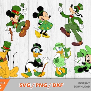 Conjunto de clipart do Dia de São Patrício do Mickey, arquivos de corte svg do Dia de São Patrício para Cricut / Silhouette, png, dxf, download instantâneo