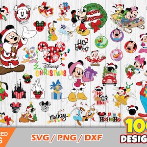 Pacchetto di 100 clipart di Natale di Topolino, file di taglio svg di Natale per Cricut / Silhouette, Mickey svg, png, dxf, download immediato