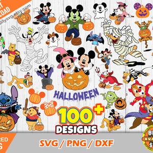 Lot de 100 cliparts Mickey et ses amis Halloween, fichiers svg Halloween coupés pour Cricut / Silhouette, svg Mickey, Halloween png, png, dxf