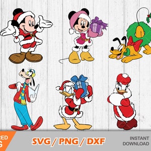 Set di clipart natalizie di Topolino e i suoi amici, file di taglio svg natalizi per Cricut/Silhouette, png, dxf, download immediato
