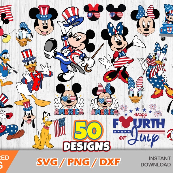 Mickey and Friends 4th of July clipart bundle, Happy Fourth Of July svg for Cricut / Silhouette, Independence Day svg, Mickey svg, png, dxf