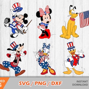 Mickey und Friends 4. Juli Clipart-Set, glücklicher vierter Juli für Cricut / Silhouette, Inbezug auf den Unabhängigkeitstag, Mickey svg, png, dxf