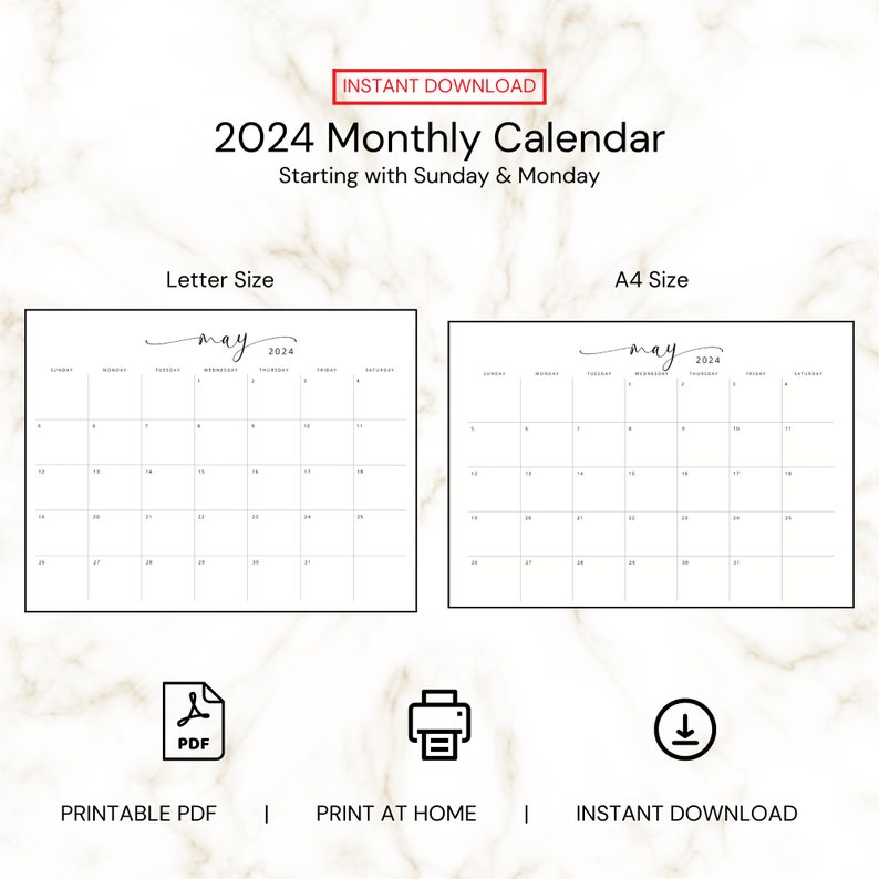 Digital Planner 2024, A4 & Letter Size Wall Calendar, 2024 Calendar