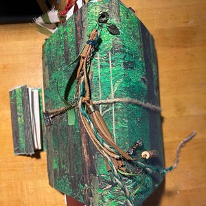The Tree handmade Junk Journal: Vintage Fabric Openmouth stuffed Interactive Folkart Diary