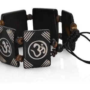 Shambhala Bracelet - Om Symbol on Carved Tibetan Yak Bone Tiles, Handcrafted, Fair trade, Ethically Sourced, Yoga Bracelet