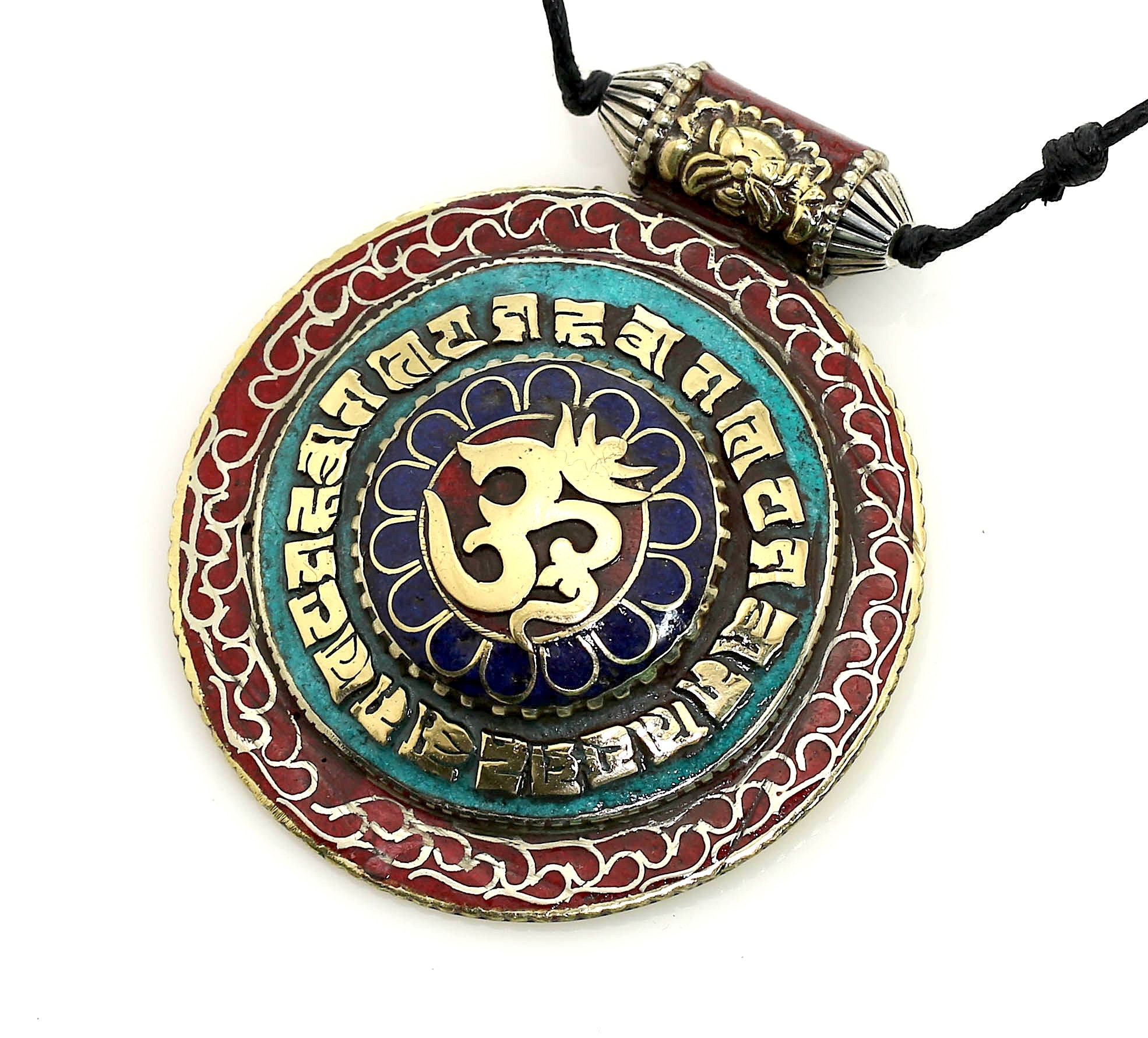 Pendentif Tibétain Argenté Avec Mantras Gravés - Collier Pour Prière - Neuf Avec étiquette - Acier