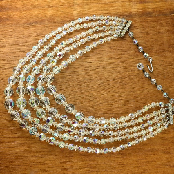 Sparkling Vintage German Crystal 5 Strand Necklace NEAR MINT! Ready To Wear or Repurpose