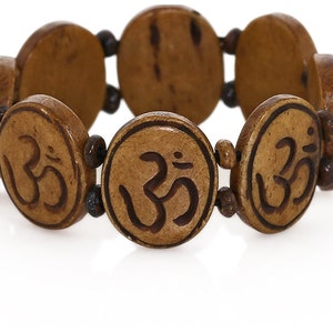 Sanskrit OM Stretch Bracelet- Buddhist/Yoga Bracelet Handcarved from Tibetan Yak Bone