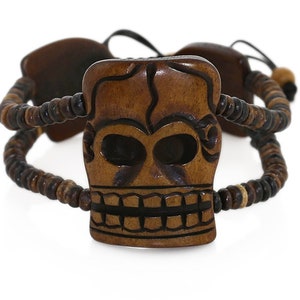 Grinning Skull Shambhala Bracelet - Beautifully Handcarved Tibetan Yak Bone, Adjustable, Artisan made, Shambala Style